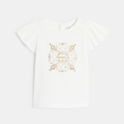 تي شيرت برسومات توضيحية لامع باللون الأبيض، للفتيات الصغيرات